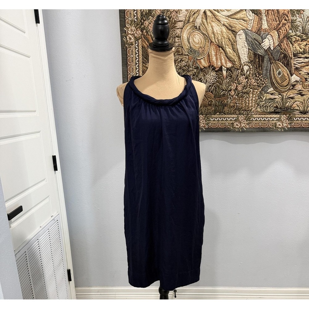 Talbots Dress Womens 8 Navy Blue Sleeveless Scoop Neck‎ Shift Lined Knee Length